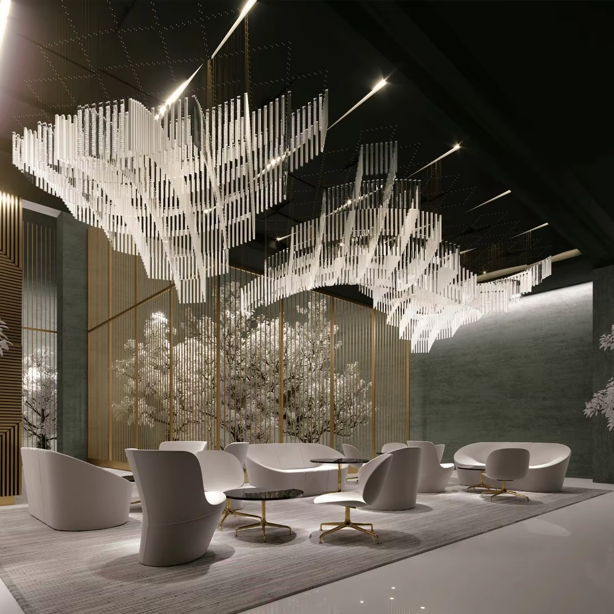 Diamond Cloud custom chandelier installation for luxury lounge and hotel lobby lighting