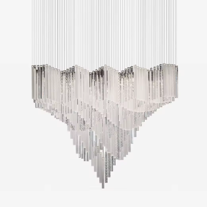 Diamond Cloud custom crystal chandelier with layered glass rods on white background