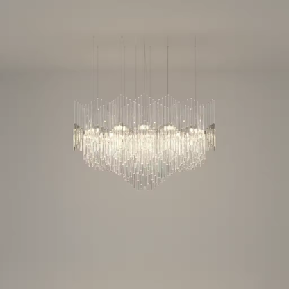 Large round Diamond Cloud crystal chandelier with glowing glass rods