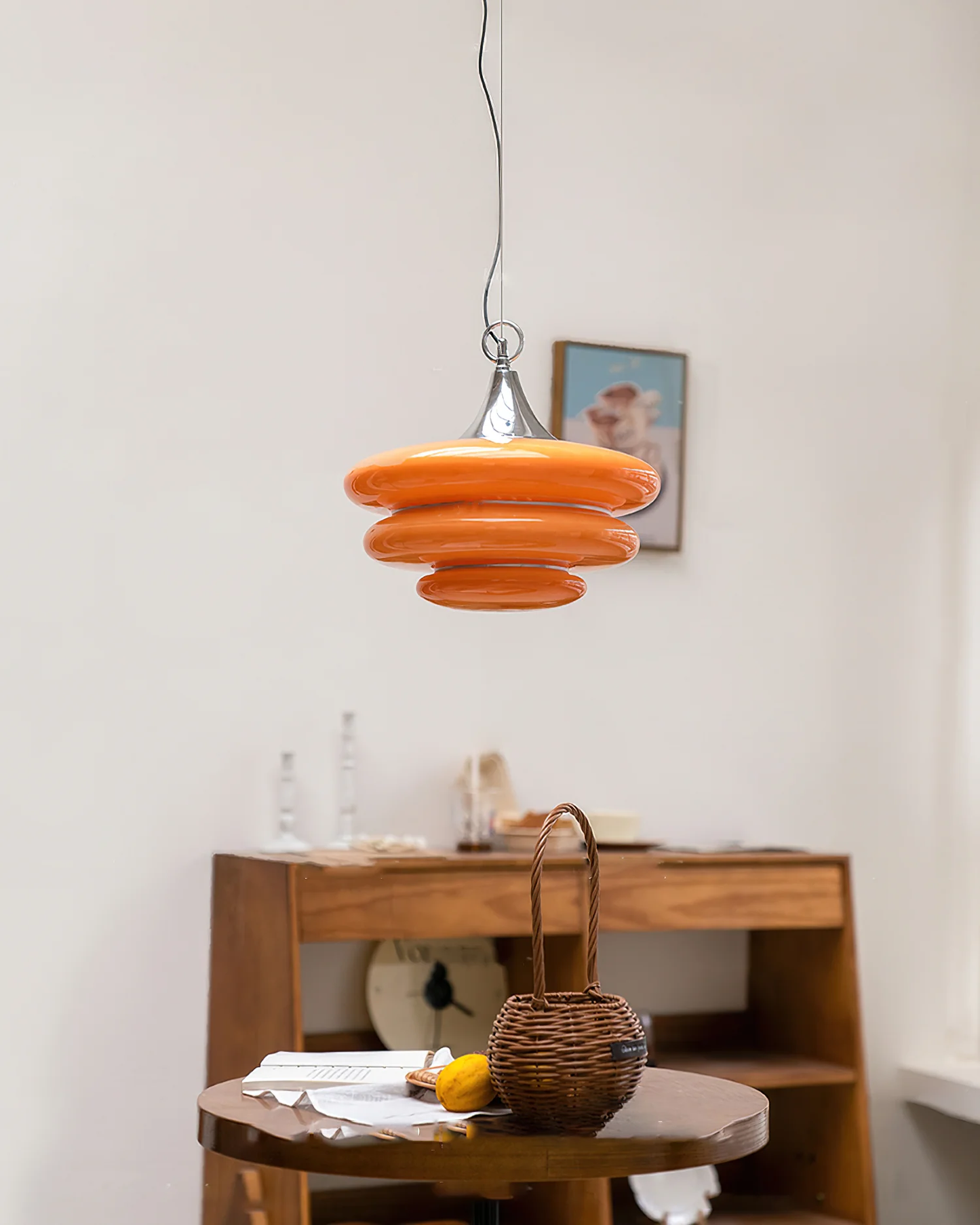 Orange Glass & Chrome Pendant Light