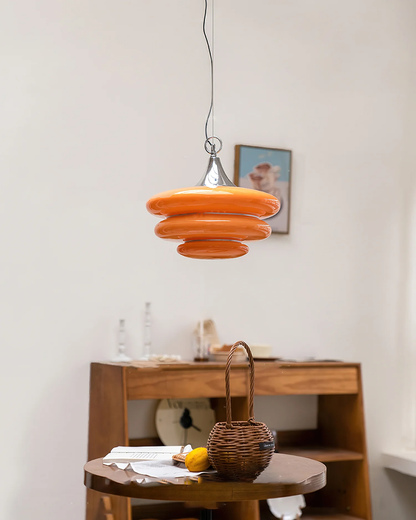 Orange Glass & Chrome Pendant Light