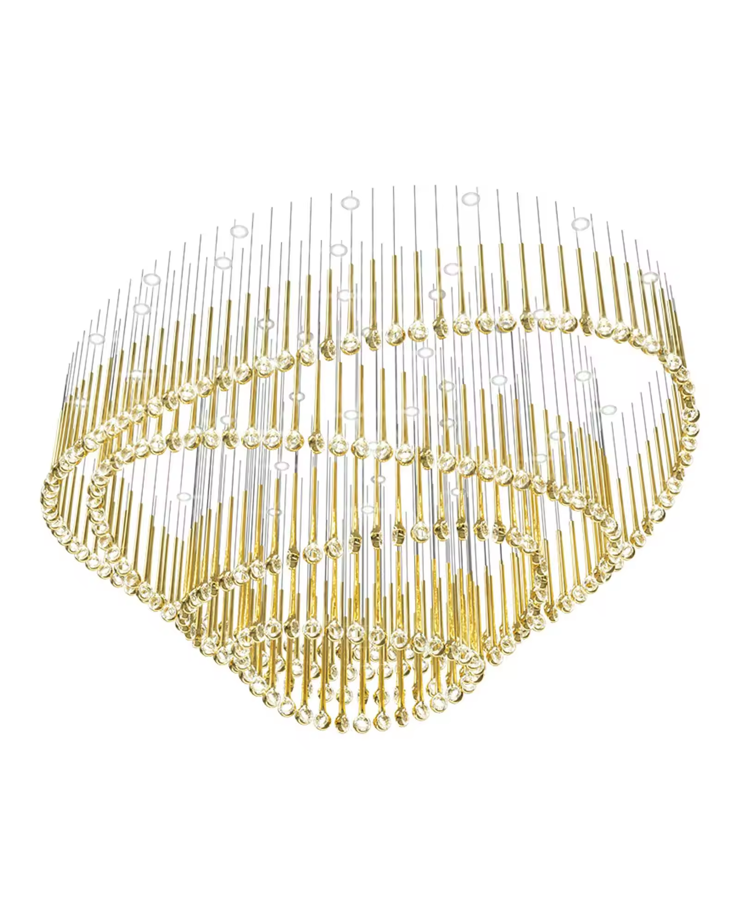 Eyelet gold crystal ring chandelier top view with glass drops and LED lights