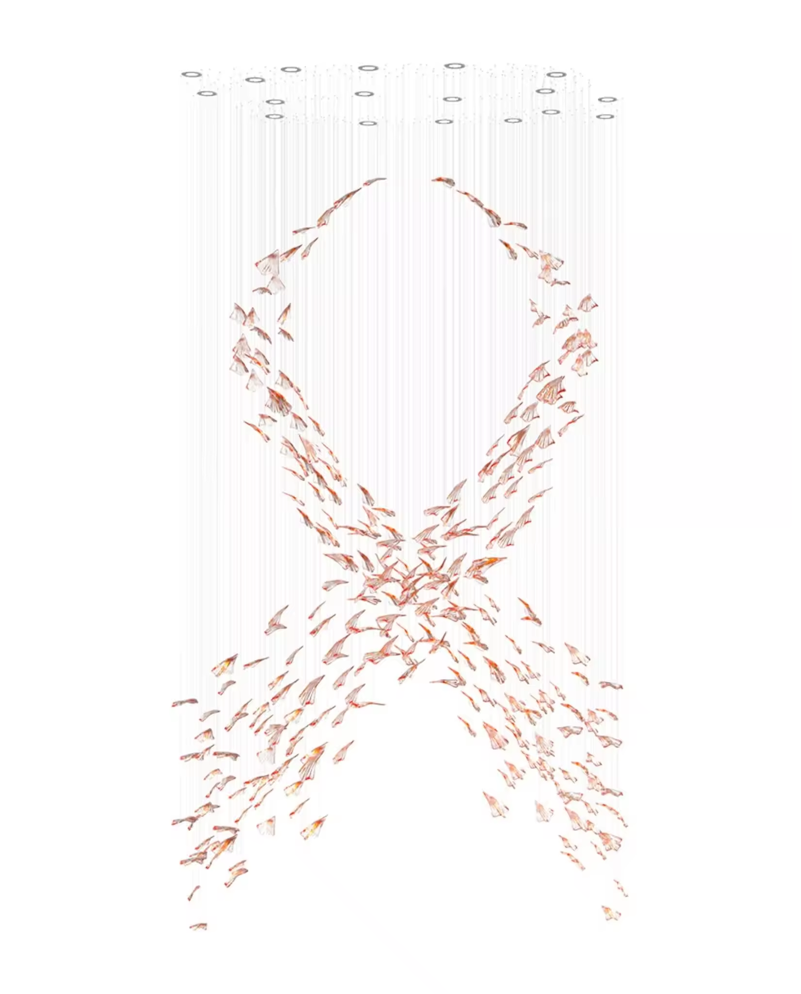 Flamenco custom glass chandelier product view with amber and clear glass leaves