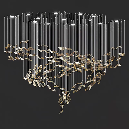 Fluttering Leaves chandelier on dark background showing suspended glass leaves