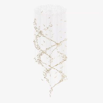 Custom tall Fluttering Leaves chandelier installation concept