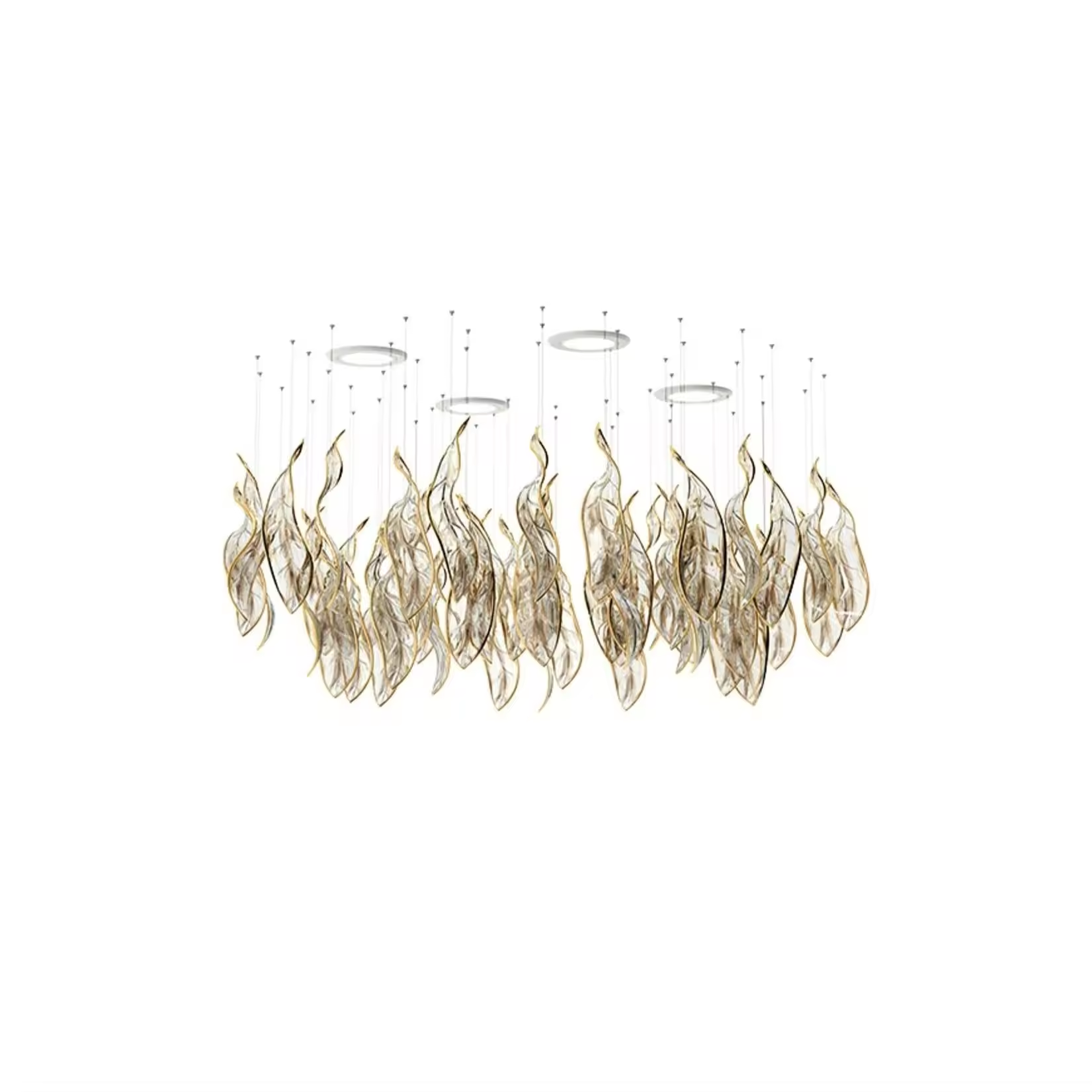 Fluttering Leaves gold glass chandelier with suspended leaf elements