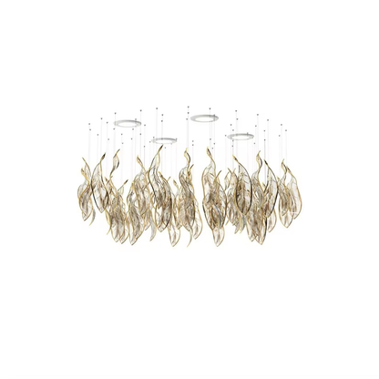 Fluttering Leaves gold glass chandelier with suspended leaf elements