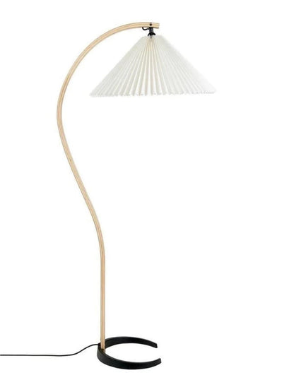 Caprani Wooden Floor Lamp natural wood white shade front view