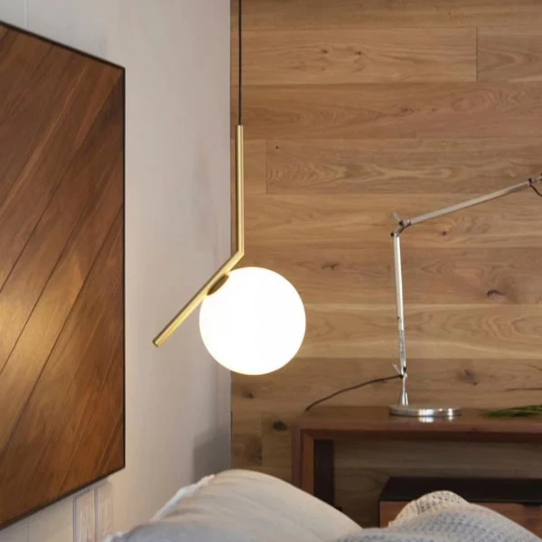 IC Lights Pendant brass finish warm glow close-up
